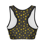 Polka Dot Sunflower Pattern Print Women's Sports Bra