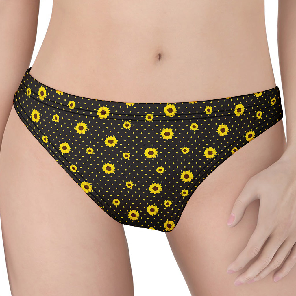 Polka Dot Sunflower Pattern Print Women's Thong