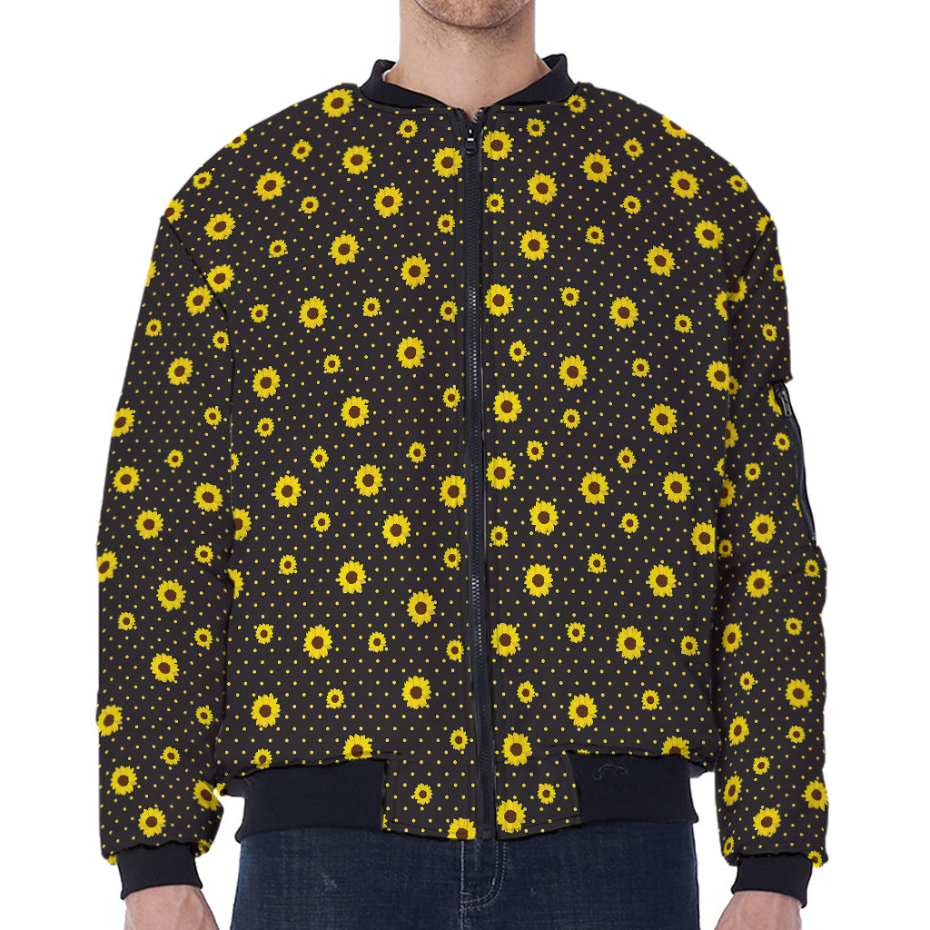 Polka Dot Sunflower Pattern Print Zip Sleeve Bomber Jacket