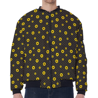 Polka Dot Sunflower Pattern Print Zip Sleeve Bomber Jacket