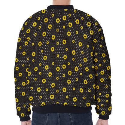 Polka Dot Sunflower Pattern Print Zip Sleeve Bomber Jacket