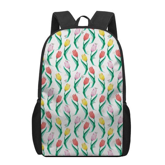 Polygon Tulip Pattern Print 17 Inch Backpack
