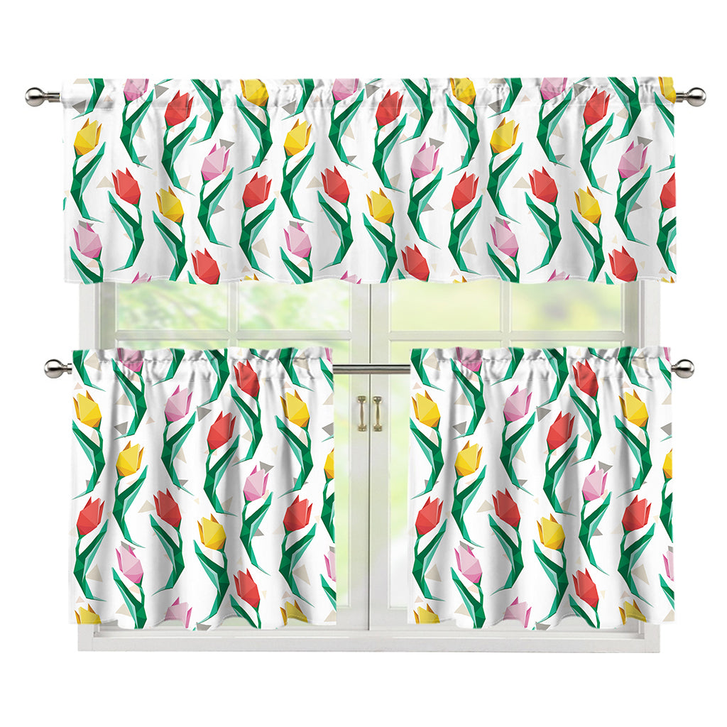 Polygon Tulip Pattern Print 3 Piece Kitchen Curtains