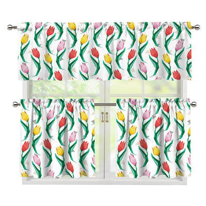 Polygon Tulip Pattern Print 3 Piece Kitchen Curtains