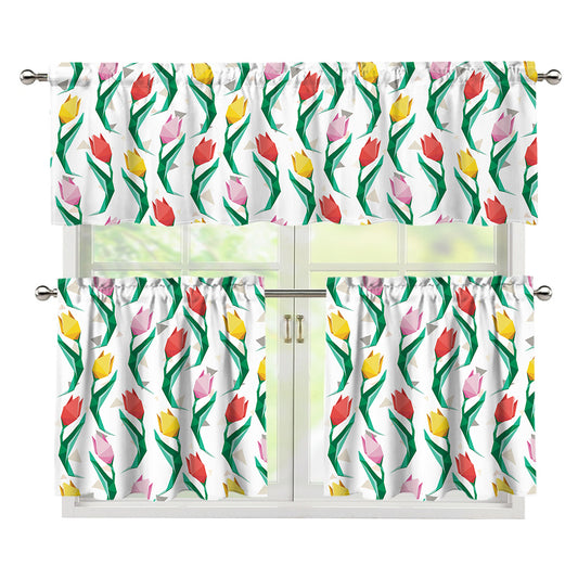 Polygon Tulip Pattern Print 3 Piece Kitchen Curtains