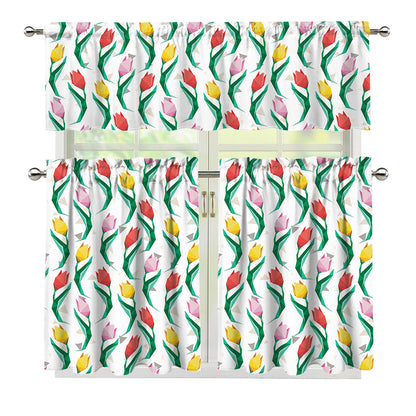 Polygon Tulip Pattern Print 3 Piece Kitchen Curtains