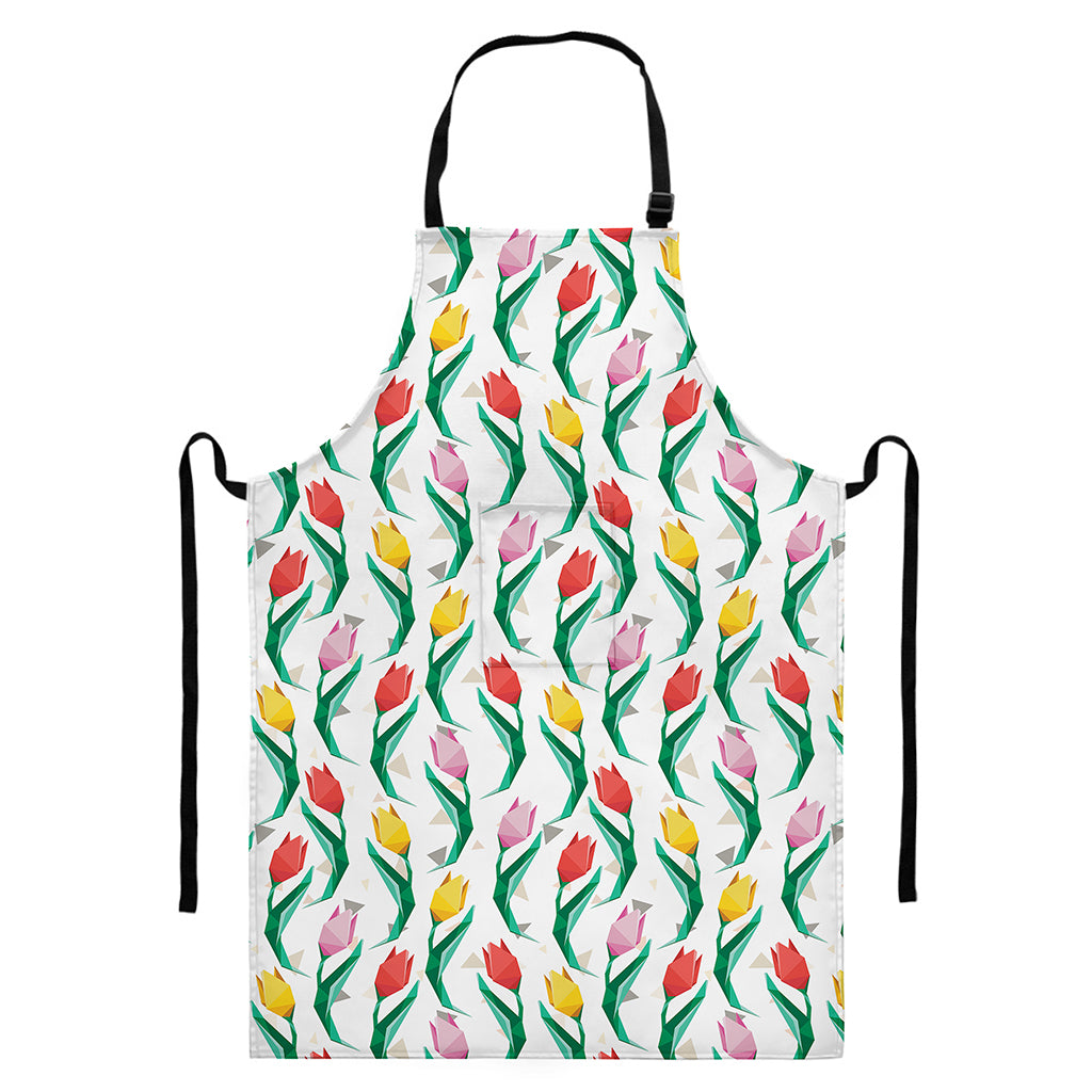 Polygon Tulip Pattern Print Bib Apron With Pocket