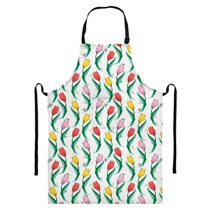 Polygon Tulip Pattern Print Bib Apron With Pocket