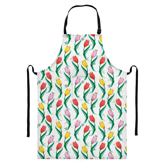 Polygon Tulip Pattern Print Bib Apron With Pocket