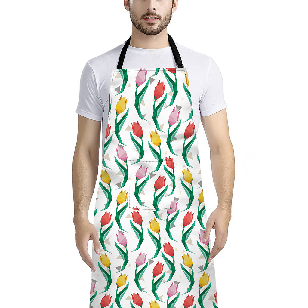 Polygon Tulip Pattern Print Bib Apron With Pocket