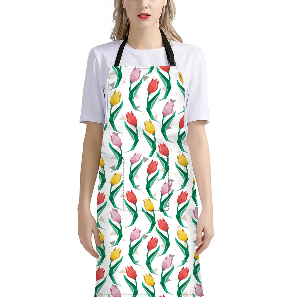 Polygon Tulip Pattern Print Bib Apron With Pocket