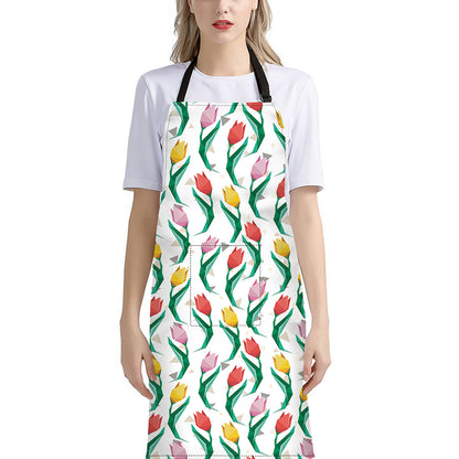 Polygon Tulip Pattern Print Bib Apron With Pocket
