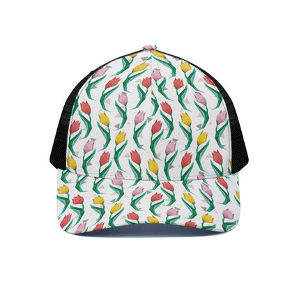 Polygon Tulip Pattern Print Black Mesh Trucker Cap