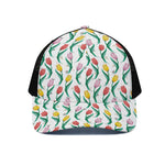 Polygon Tulip Pattern Print Black Mesh Trucker Cap