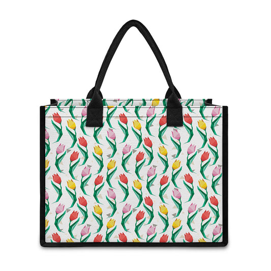 Polygon Tulip Pattern Print Canvas Tote Bag