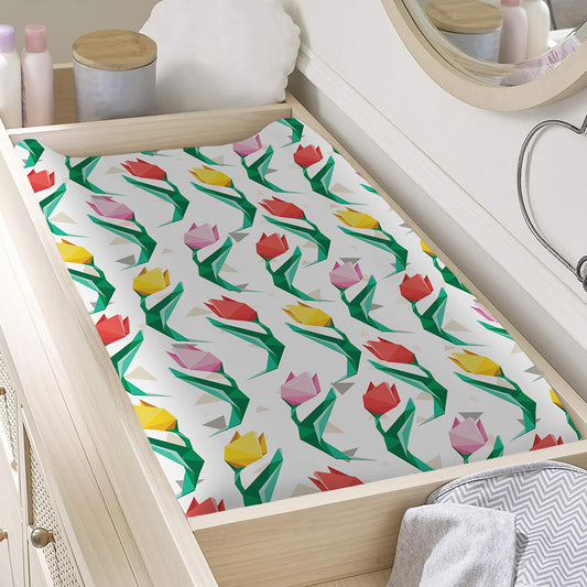Polygon Tulip Pattern Print Changing Pad Cover