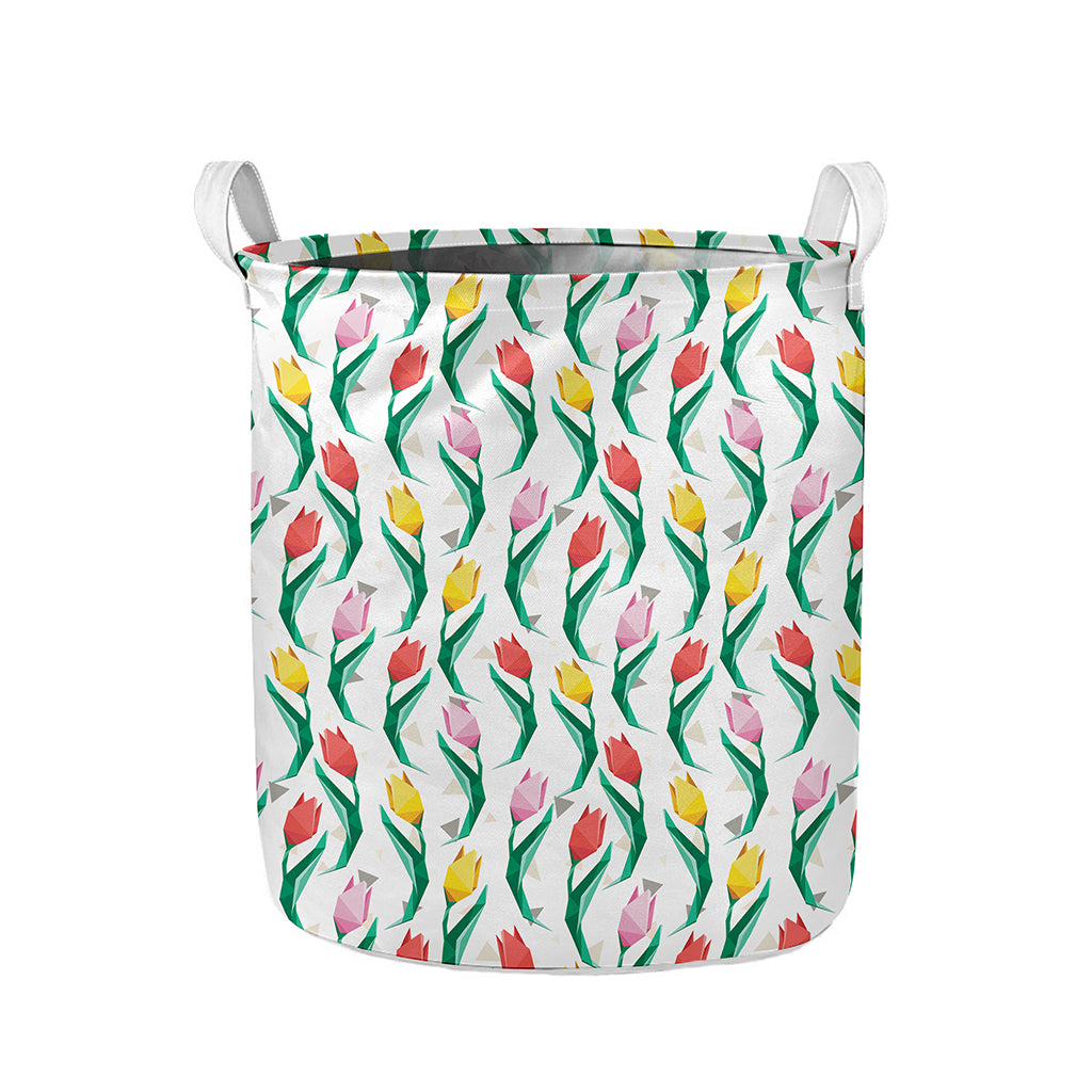 Polygon Tulip Pattern Print Collapsible Laundry Basket
