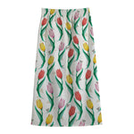 Polygon Tulip Pattern Print Cotton Front Slit Maxi Skirt