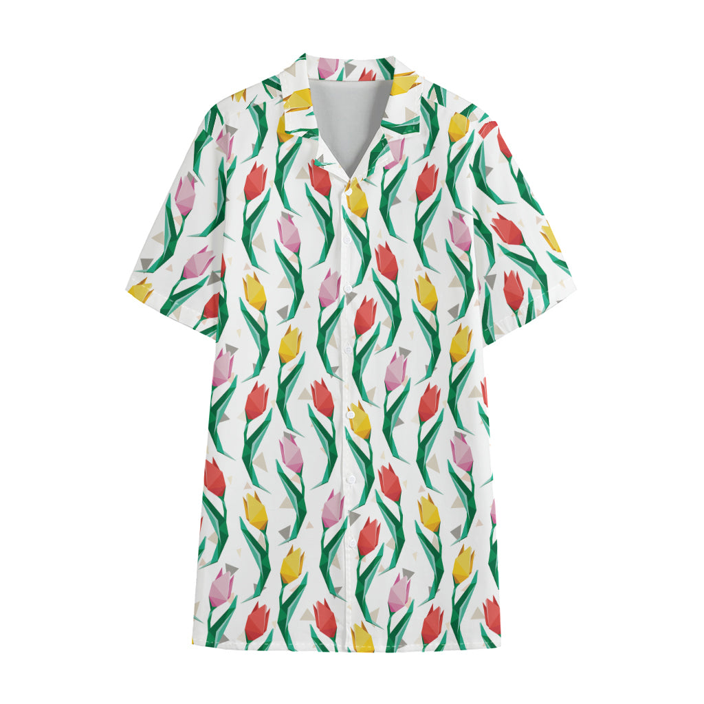 Polygon Tulip Pattern Print Cotton Hawaiian Shirt