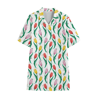 Polygon Tulip Pattern Print Cotton Hawaiian Shirt