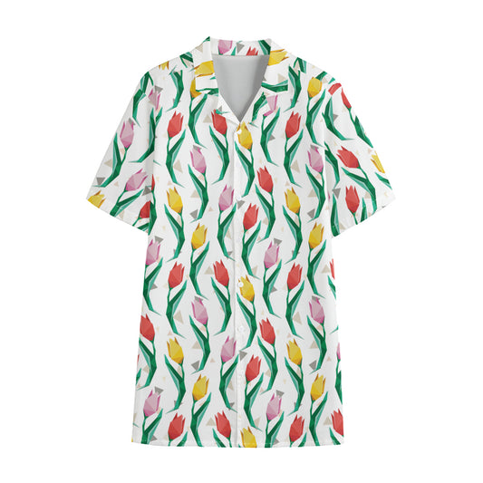 Polygon Tulip Pattern Print Cotton Hawaiian Shirt
