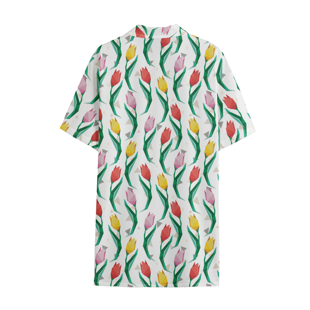 Polygon Tulip Pattern Print Cotton Hawaiian Shirt