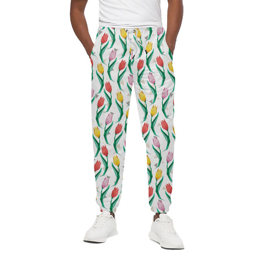 Polygon Tulip Pattern Print Cotton Pants