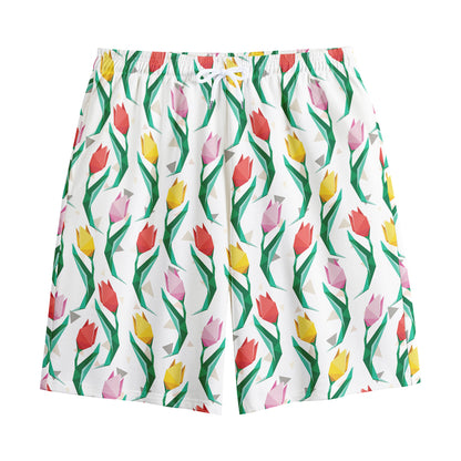 Polygon Tulip Pattern Print Cotton Shorts