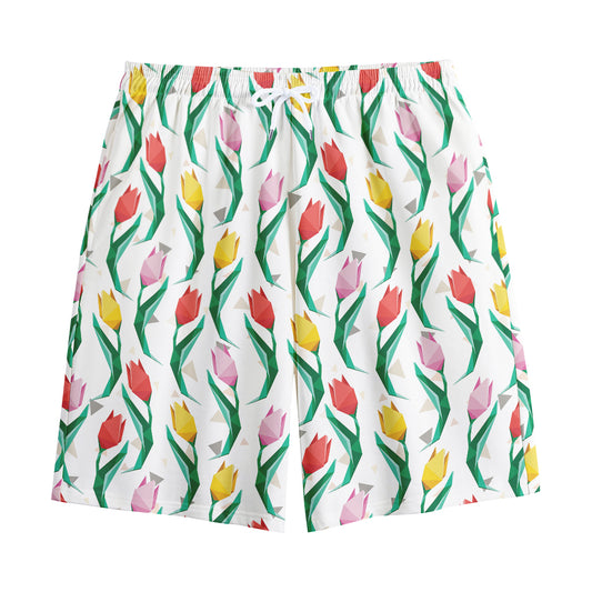 Polygon Tulip Pattern Print Cotton Shorts