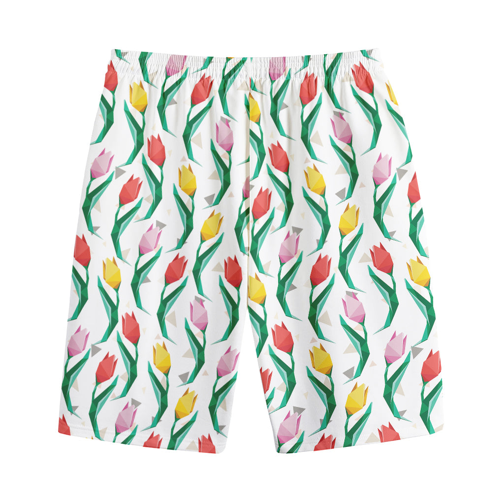 Polygon Tulip Pattern Print Cotton Shorts