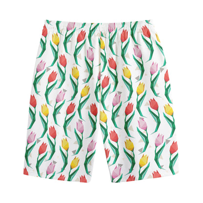 Polygon Tulip Pattern Print Cotton Shorts