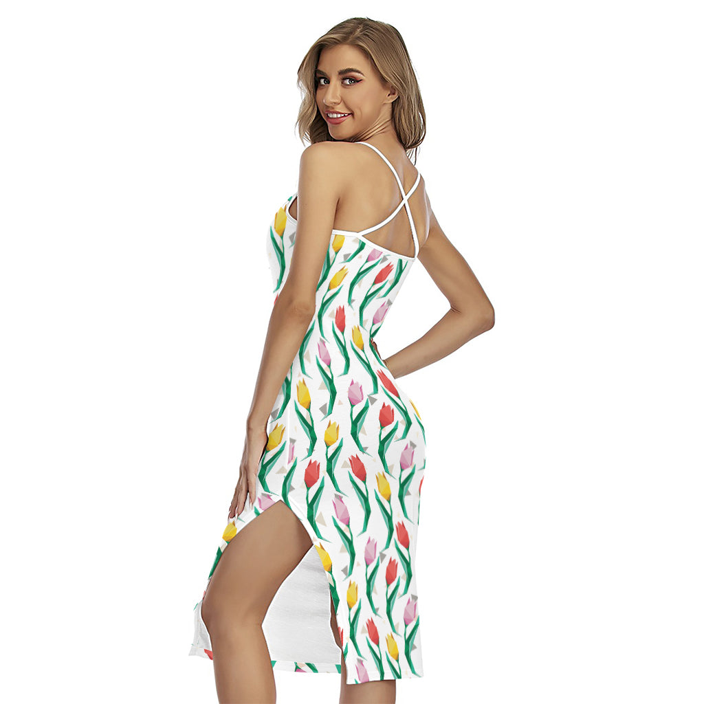 Polygon Tulip Pattern Print Cross Back Cami Dress