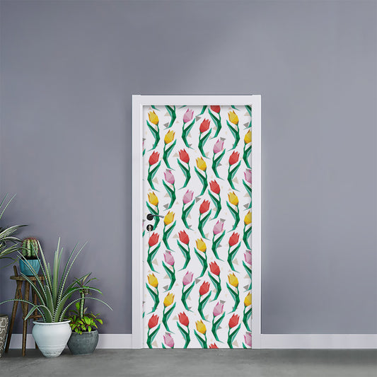 Polygon Tulip Pattern Print Door Sticker