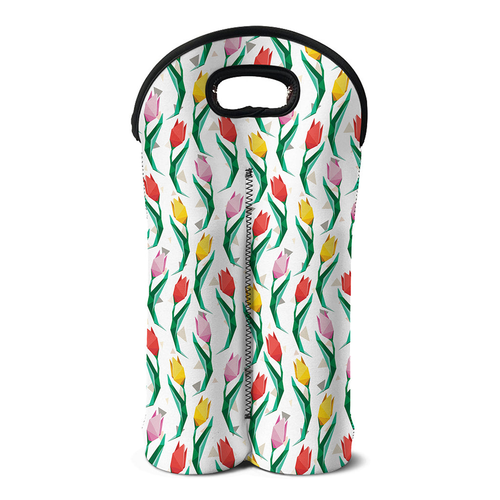 Polygon Tulip Pattern Print Double Neoprene Wine Tote