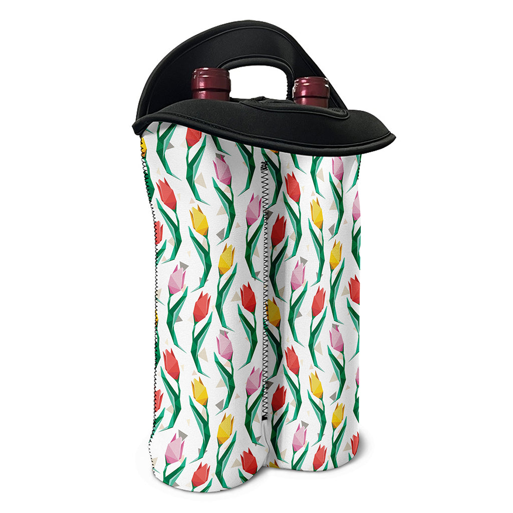 Polygon Tulip Pattern Print Double Neoprene Wine Tote