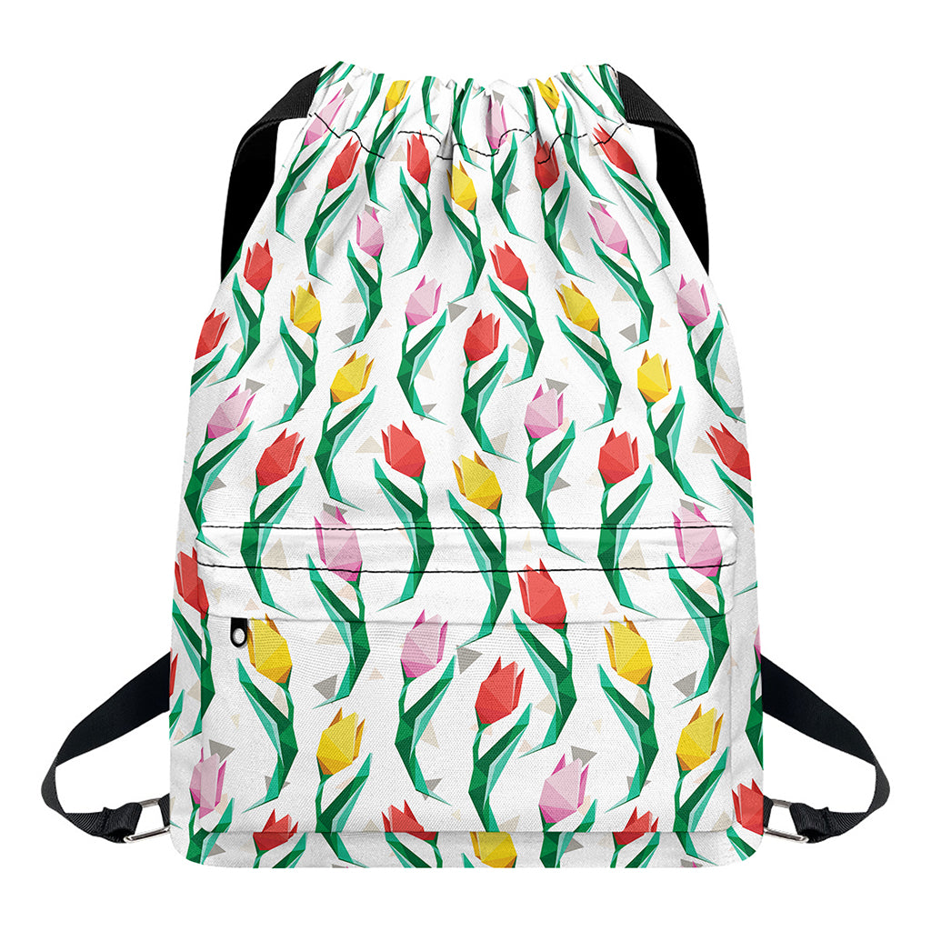 Polygon Tulip Pattern Print Drawstring Backpack