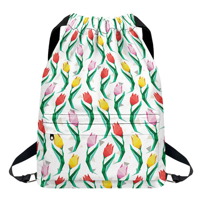 Polygon Tulip Pattern Print Drawstring Backpack