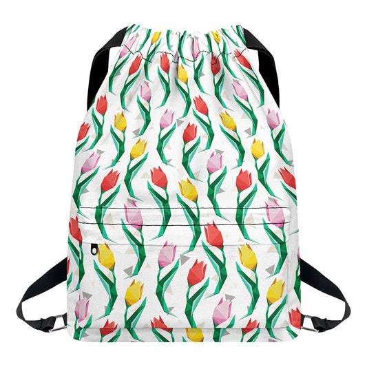 Polygon Tulip Pattern Print Drawstring Backpack