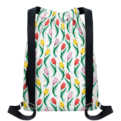 Polygon Tulip Pattern Print Drawstring Backpack