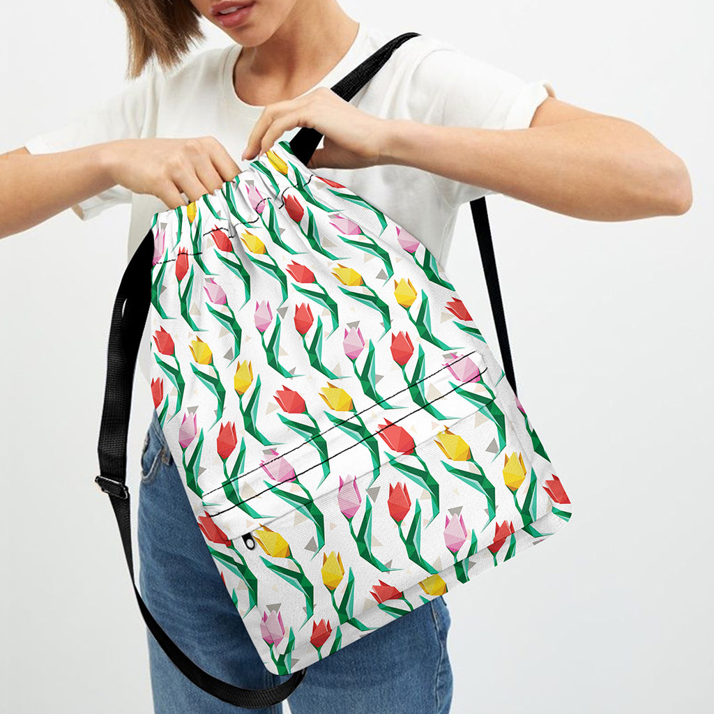 Polygon Tulip Pattern Print Drawstring Backpack