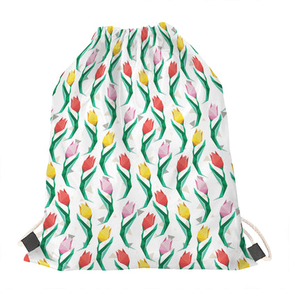 Polygon Tulip Pattern Print Drawstring Bag