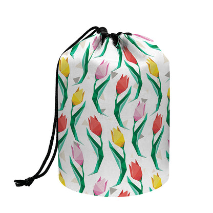 Polygon Tulip Pattern Print Drawstring Makeup Bag