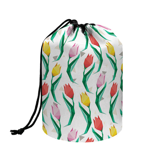 Polygon Tulip Pattern Print Drawstring Makeup Bag