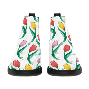 Polygon Tulip Pattern Print Flat Ankle Boots