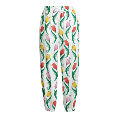 Polygon Tulip Pattern Print Fleece Lined Knit Pants