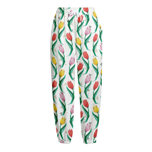 Polygon Tulip Pattern Print Fleece Lined Knit Pants