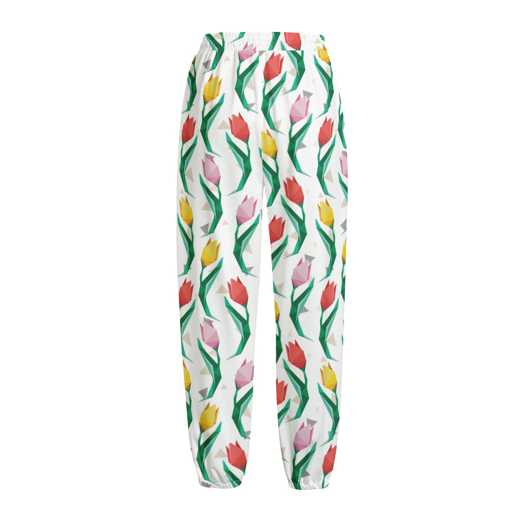 Polygon Tulip Pattern Print Fleece Lined Knit Pants