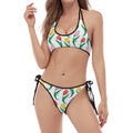 Polygon Tulip Pattern Print Halter Scoop Tie Side Bikini