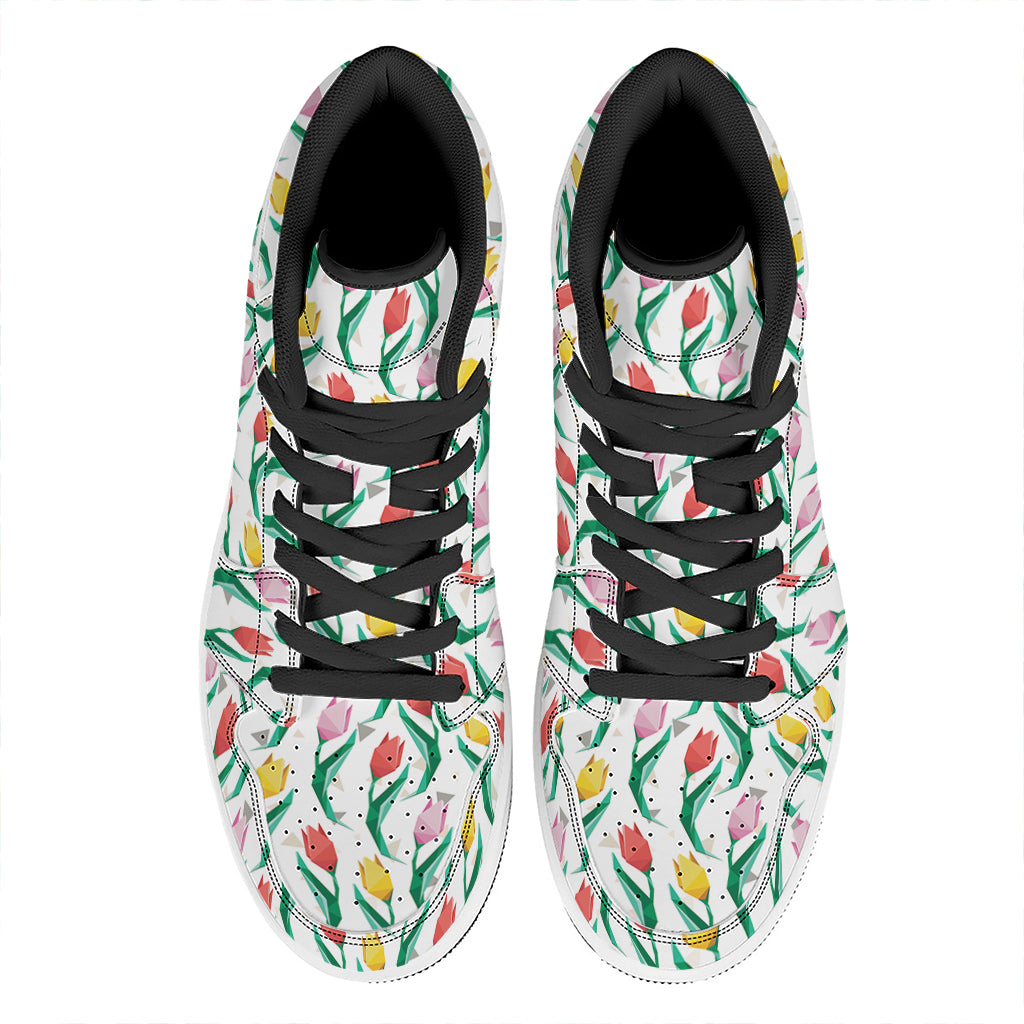 Polygon Tulip Pattern Print High Top Leather Sneakers