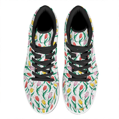 Polygon Tulip Pattern Print High Top Leather Sneakers